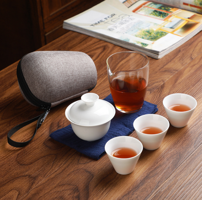 纯白瓷茶具套装功夫茶具旅行茶具便携式旅行包定制LOGO