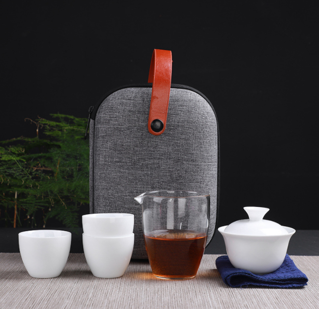 高白瓷一壶三杯旅行功夫茶具套装户外便携包定制LOGO