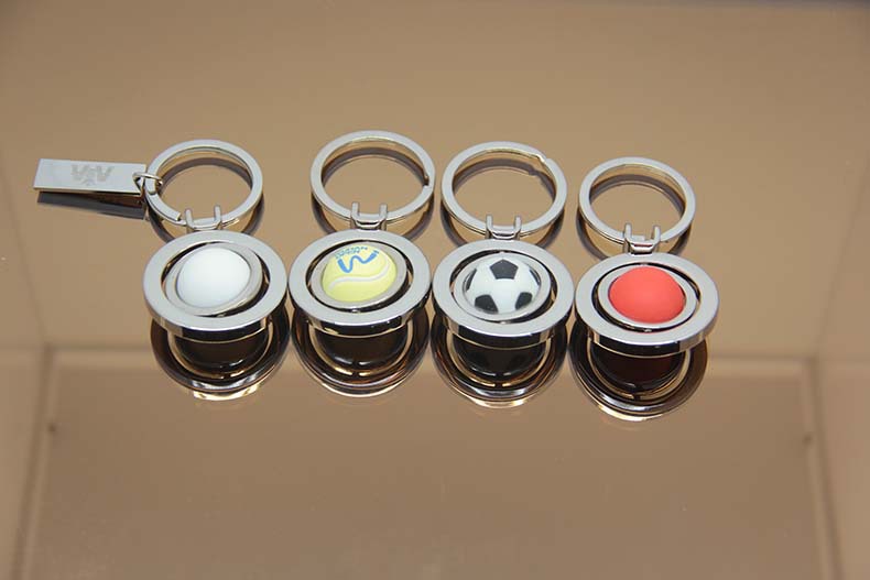 金属旋转足球钥匙扣 运动会世界杯小礼品 篮球网球高尔夫球