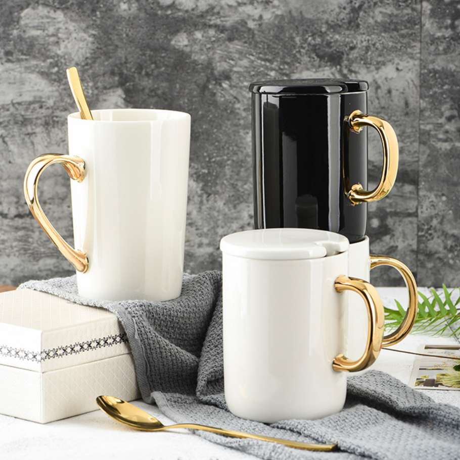 创意新骨瓷描金手把陶瓷杯子个性定制马克杯情侣咖啡杯