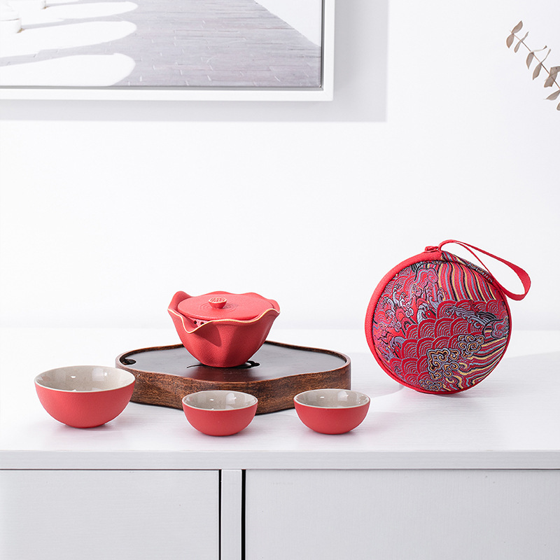 定制户外旅行茶具便携套装批发一壶三杯陶瓷快客杯