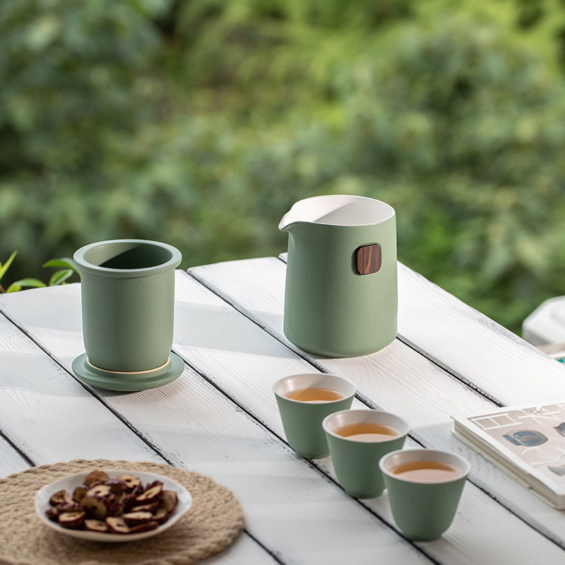 定制便携陶土快客杯一壶三杯