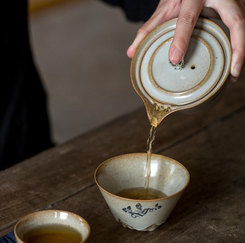 定制便携草木灰手抓壶一壶两杯旅行快客杯