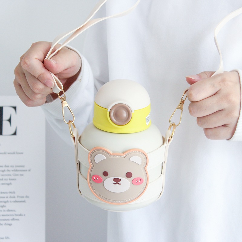 高颜值卡通可爱弹盖吸管水杯户外便携斜跨创意保温杯定制