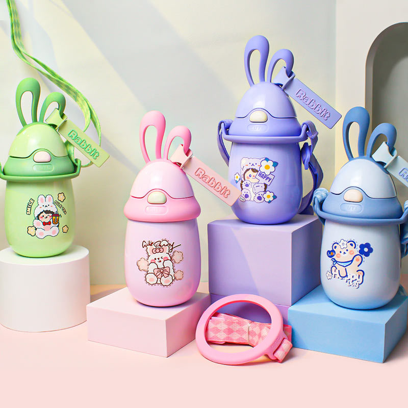 304不锈钢保温杯卡通兔子耳朵杯旅游便携背带水杯定制