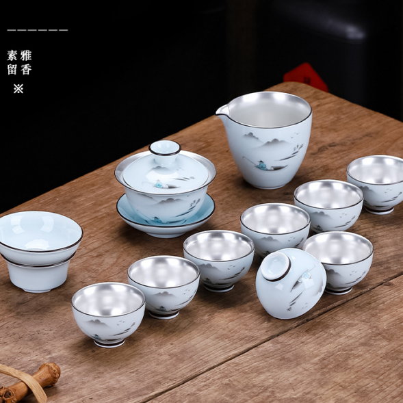 鎏金青瓷茶具套装商务赠礼定制logo