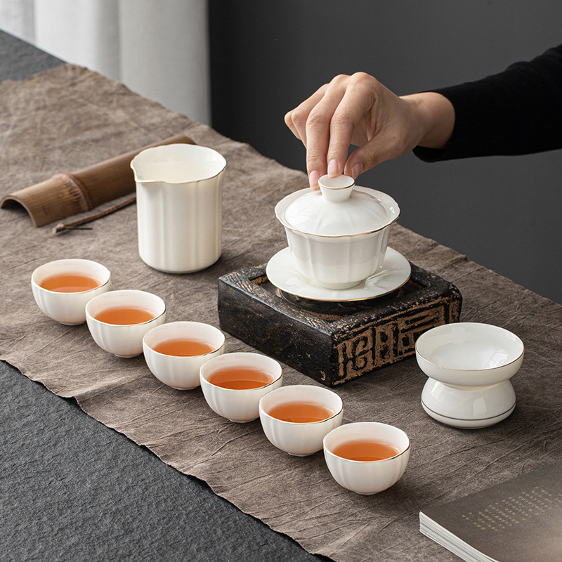 厂家羊脂玉瓷功夫茶具套装批发家用定制logo